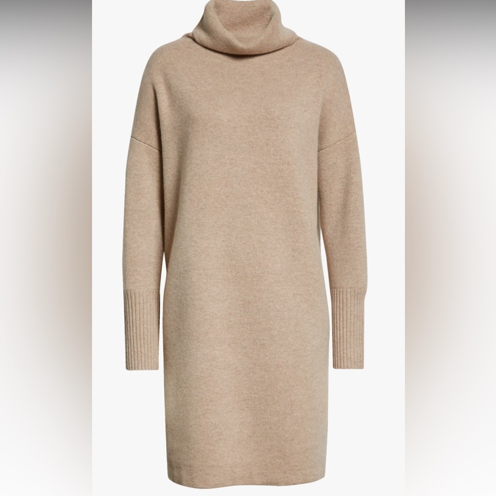 NEW!NORDSTROM SIGNATURE Long Sleeve 95% Cashmere Sweater Dress Tan SZ L - Picture 4 of 14